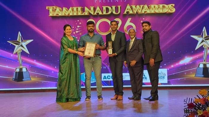 Raajesh S receiving Tamilnadu Awards 2026